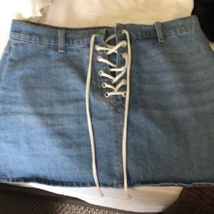 mini lace up jean skirt